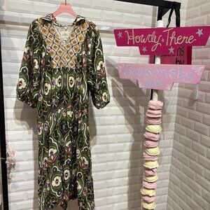 Abstract Print Collared Midi Dress- K1127